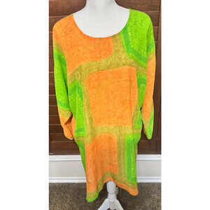 VTG 70s House of Ross Dallas Psychedelic Shift Dress Neon Orange Green Mod GoGo